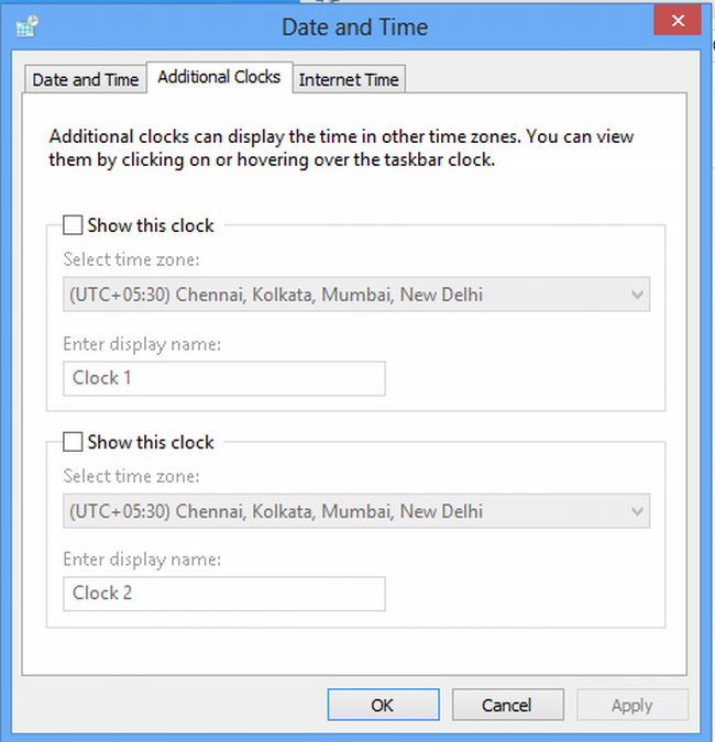 Enable Additional Clock in Windows 8